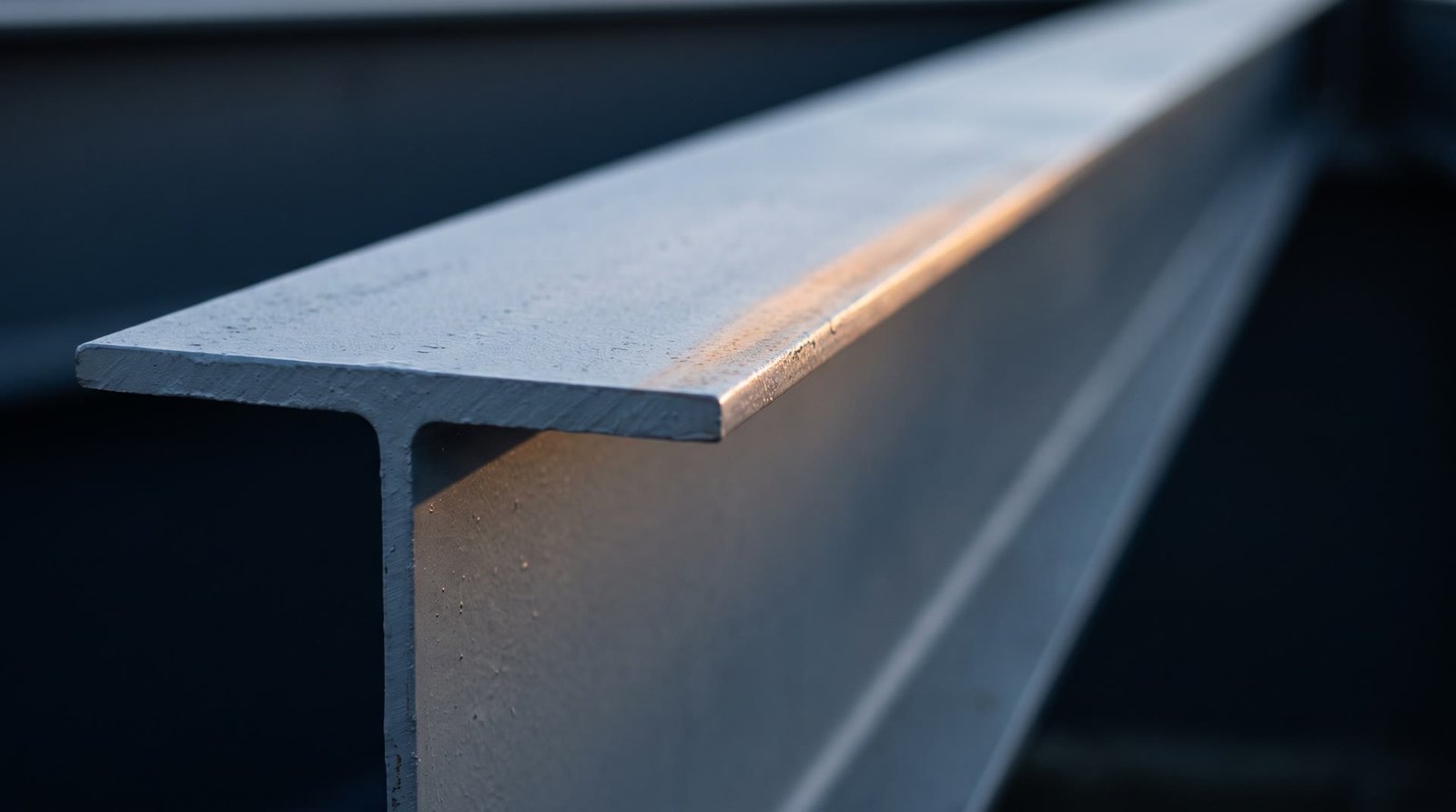 Close view along the flange of a steel beam.